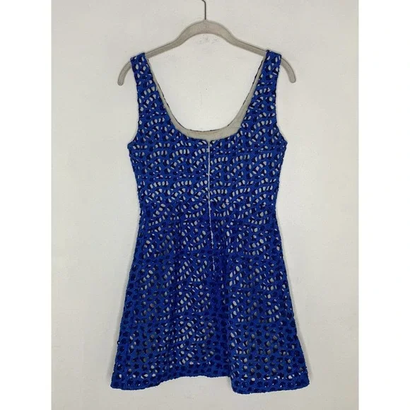 French Connection Blue Crochet A-Line Dress Women's Blue Crochet Colorful Sz 0 - Picture 5 of 5